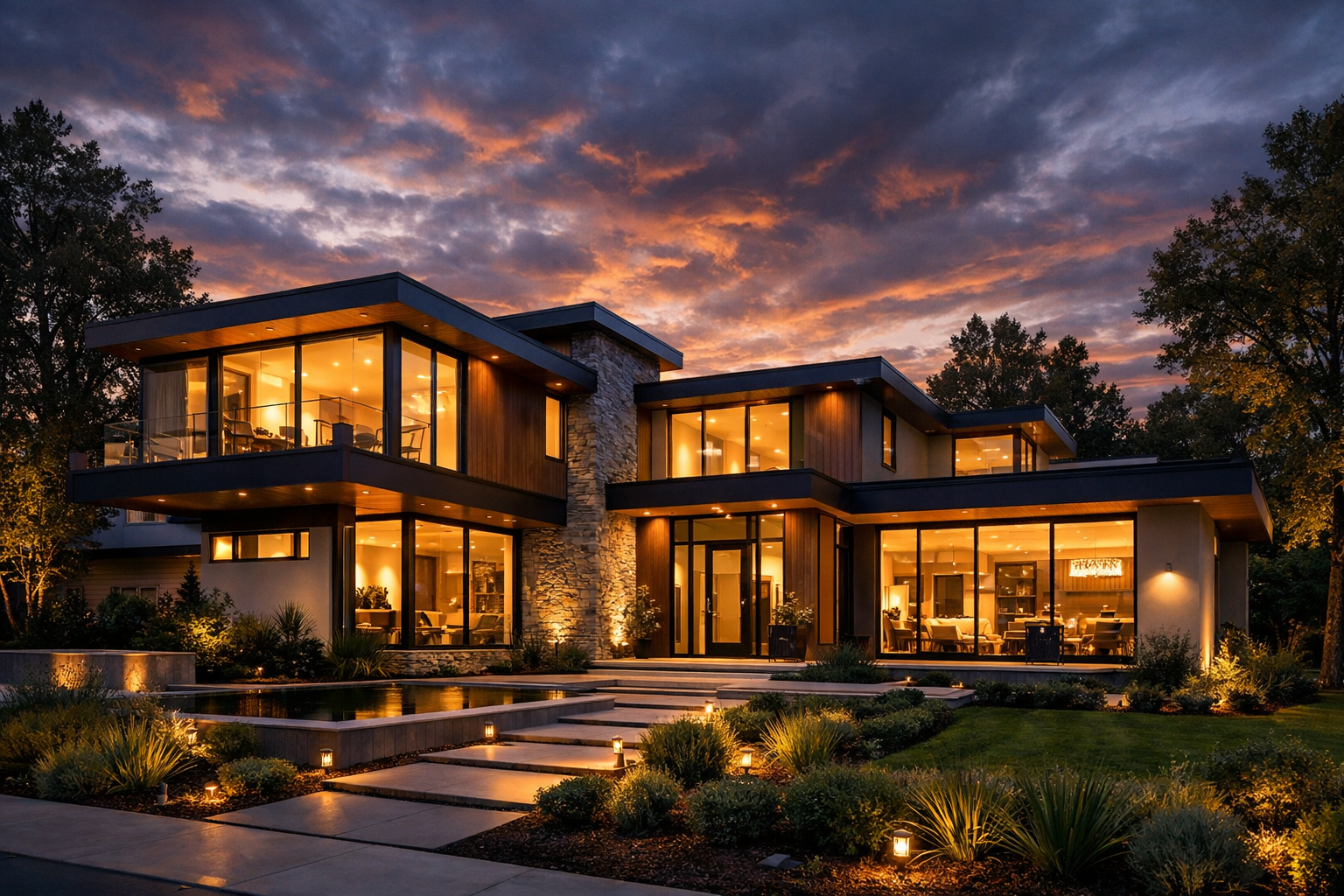 Hillside Contemporary — luxury contemporary home at dusk